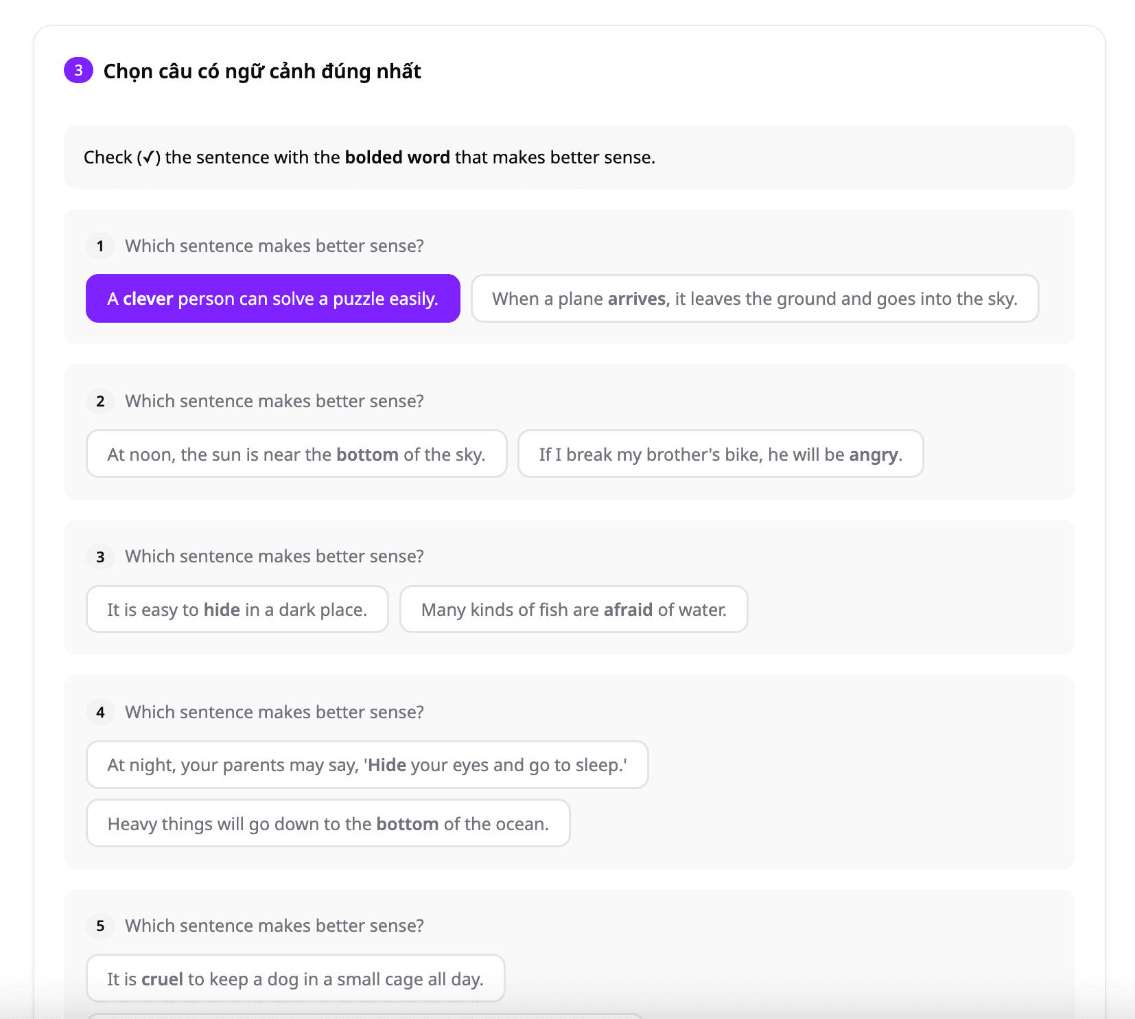 Bài tập chọn ngữ cảnh